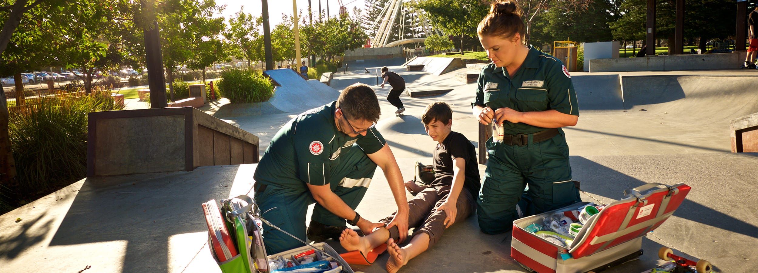 paramedics attending an injured boy